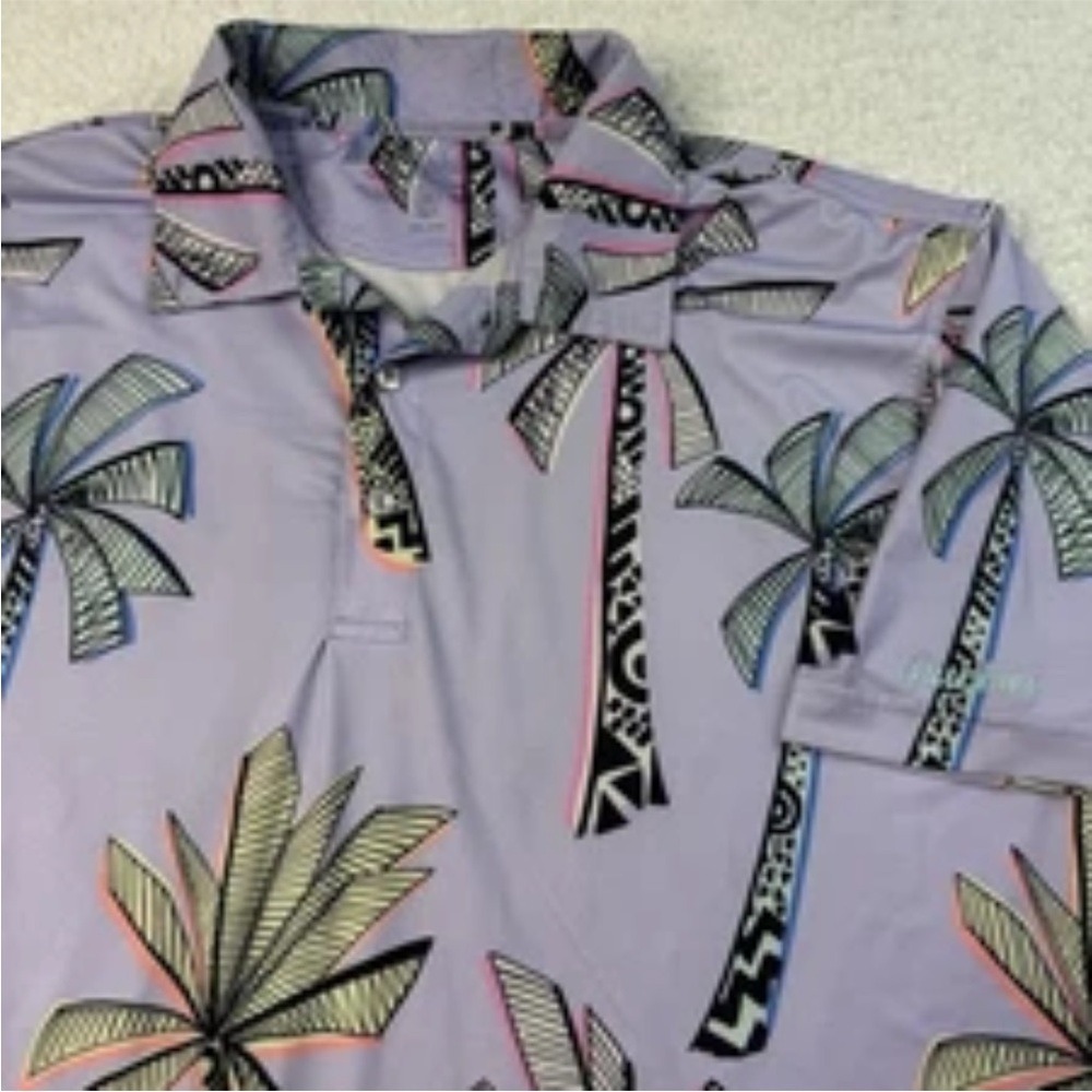 Chubbies Polo Shirt Mens Medium Purple Palm Tree Performance Stretch Golf Top